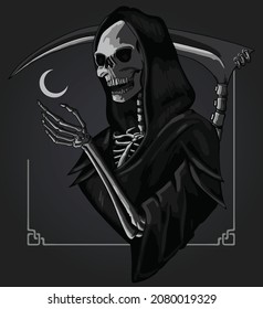 Reaper vector illustration Moon, Skull and Grey.