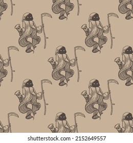 Reaper vector seamless pattern on sepia background