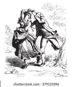 A Reapers Dance In Abruzzo, By Bartolomeo Pinelli, Vintage Engraved Illustration. Magasin Pittoresque 1876.
