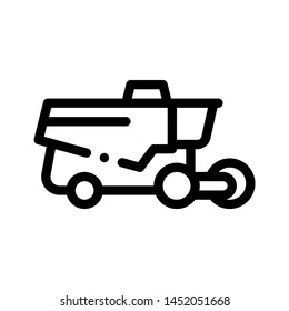 Reaping Harvester Vehicle Vector Thin Line Icon. Agricultural Harvester Wheel Farmland Countryside Equipment. Ingathering Machine Linear Pictogram. Monochrome Contour Illustration