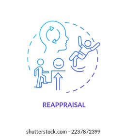 Reappraisal blue gradient concept icon. Positive mindset. Reduce negative impact. Cognitive change abstract idea thin line illustration. Isolated outline drawing. Myriad Pro-Bold font used