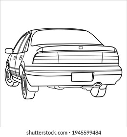 Rear angle view of classic sedan car 90's style run ,fast delivery,cargo logistic and freight shipping concept. doodle vector illustration