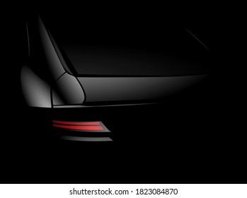 Luz roja del coche trasero y lado trasero del coche en la oscuridad. Ilustración vectorial realista. 