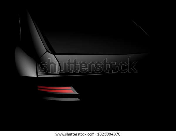 Rear car red light and back side of\
car in the darkness. Realistic vector illustration.\
