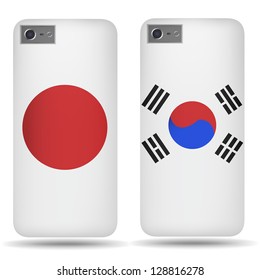 Rear covers smartphone with flags of Japan and South Korea