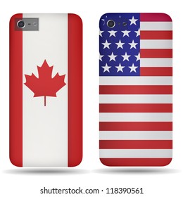 Rear covers smartphone with flags of USA and Canada