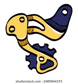 Rear derailleur halftone icon hand drawn color vector illustration