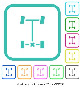 Rear differential lock vivid colored flat icons in curved borders on white background