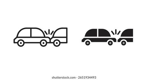 Icono de colisión trasera. Versiones planas y de trazo. Elementos gráficos.