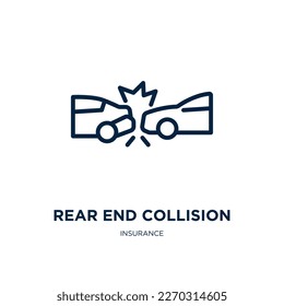 rear end collision icon from insurance collection. Thin linear rear end collision, crash, rear outline icon isolated on white background. Line vector rear end collision sign, symbol for web and mobile