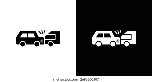 Rear end collision icon vector graphics. Flat solid black vector set