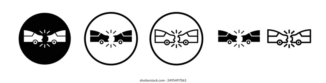 Rear end collision vector icon set in black and white color.