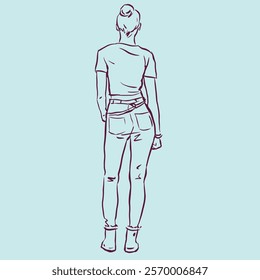 Rear of a girl posing vector for card, decoration, illustration