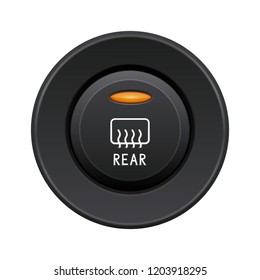 Rear glass heating button. Car dashboard black element. Vector 3d illustration isolated on white background