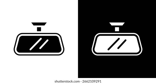 Rear mirror icon in flat black solid vector set