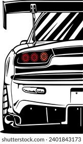 Rear vier shirt template design vector JDM icon. Translation Sport car vector 