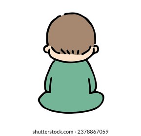 Rear view of a baby sitting.