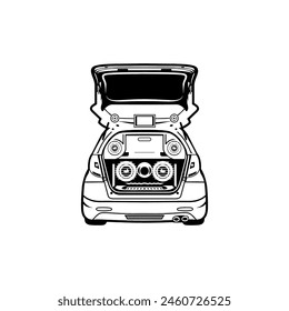 rear view car audio modification black and white line art