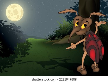 Rear View Dark Brown Moth    Colored Cartoon Illustration and Background  Vector