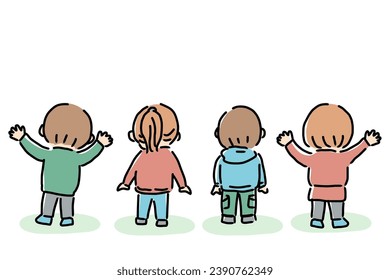 Rear view of four children.