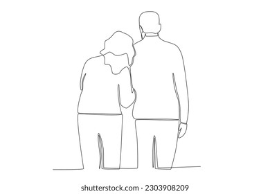 Rear view of grandparent walking. Grandparent day one-line drawing