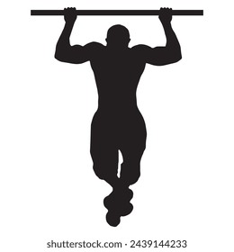 Rear view of healthy muscular young man with his arms stretched out isolated vector silhouette on white background
