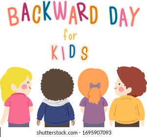 Rear View Illustration of Kids with Backward Day for Kids Lettering