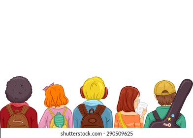 Rear View Illustration of Kids Wearing Backpacks