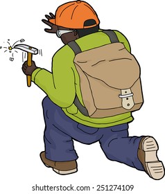 Rear view of isolated African explorer with backpack