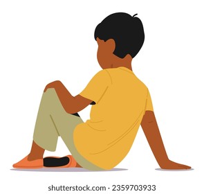 Rear View Of A Little Boy Sitting On The Floor, Engaged In An Activity Or Lost In Thought, With His Posture And Body Language Conveying A Sense Of Introspection And Curiosity. Vector Illustration