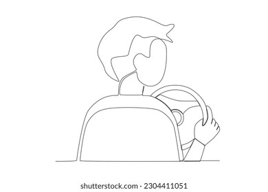 Rear view of a man driving a car. Dia do motorista one-line drawing