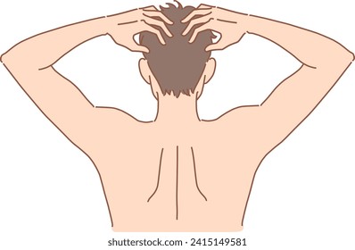Vista trasera de un hombre masajeando su cuero cabelludo