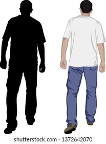 Rear view of a men walking away - vector illustration