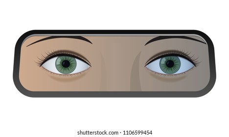 The rear view mirror of the car. The reflection of the eye vector illustration.