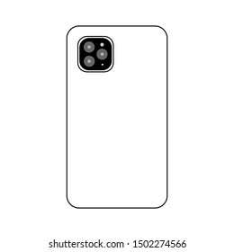 Rear view of a new modern triple camera phone. Three multifunction cameras on white back of phone. Abstract circles on a square rounded tablet. Vector illustration