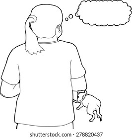 Rear view outline of woman walking her dog
