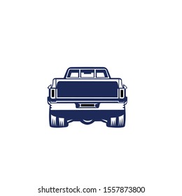 Rear view of a pick up truck,  emblem, badge or logo isolated on white background