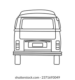 A rear view of a red van with a white roof on a white background. vector illustration van.