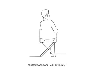 Rear view of a seated director. Director one-line drawing