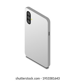 rear view of standing smartphone isolated on white background, vector illustration with isometric view