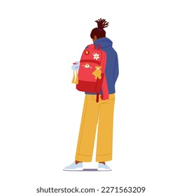 Rear View Of Teenage Girl Student Character With Backpack Isolated On White Background. Back to School, Education, Learning, Educational Or Student-related Concept. Cartoon Vector Illustration