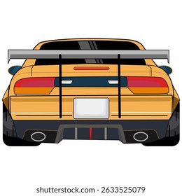 Rear View of Yellow Sports Car Illustration. japan car. cartoon