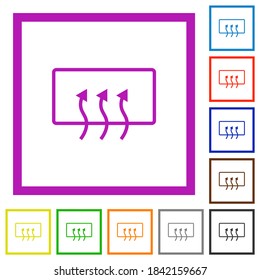 Rear window defrost flat color icons in square frames on white background