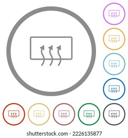Rear window defrost flat color icons in round outlines on white background