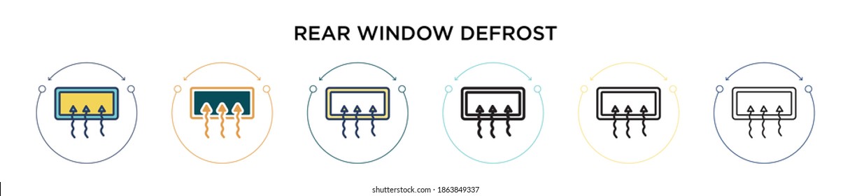 Rear window defrost icon in filled, thin line, outline and stroke style. Vector illustration of two colored and black rear window defrost vector icons designs can be used for mobile, ui, web
