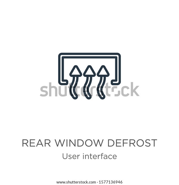 Rear window\
defrost icon. Thin linear rear window defrost outline icon isolated\
on white background from user interface collection. Line vector\
sign, symbol for web and\
mobile