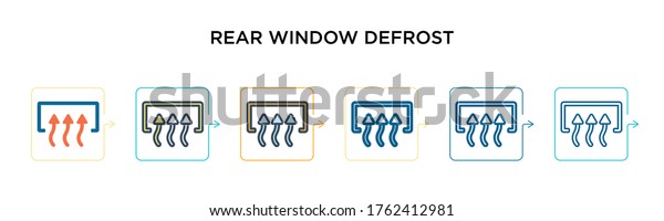 Rear window defrost vector icon in 6 different\
modern styles. Black, two colored rear window defrost icons\
designed in filled, outline, line and stroke style. Vector\
illustration can be used for\
web,