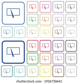 Rear window wiper color flat icons in rounded square frames. Thin and thick versions included.