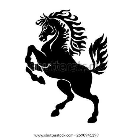 Rearing up black horse vector silhouette. Astrological sign, symbol of the 2026 Chinese New Year