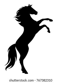 rearing up black mustang  - standing horse side view vector silhouette